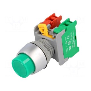 Switch: push-button | Stabl.pos: 1 | NC + NO | 3A/230VAC | 22mm | green