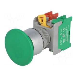 Switch: push-button | Stabl.pos: 1 | NC + NO | 3A/230VAC | 22mm | green