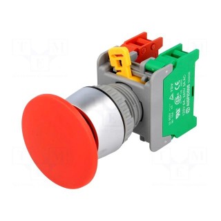Switch: push-button | 22mm | Stabl.pos: 1 | NC + NO | red | 3A/230VAC