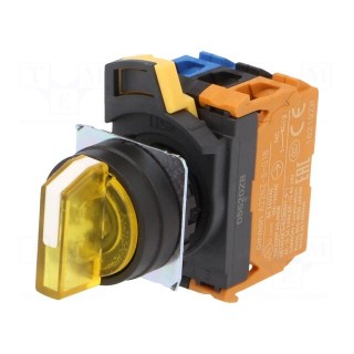 Switch: rotary | 22mm | Stabl.pos: 1 | NC + NO | yellow | LED | 6A/240VAC
