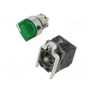 Switch: rotary | 22mm | Stabl.pos: 2 | NC + NO | green | LED | 24V | IP66