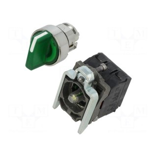 Switch: rotary | 22mm | Stabl.pos: 3 | NC + NO | green | LED | 230V | IP66