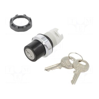 Switch: rotary with key | 22mm | black/silver | none | IP66 | prominent