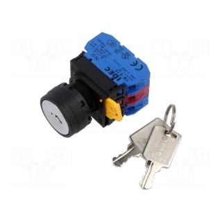 Switch: rotary with key | 22mm | Stabl.pos: 2 | NC + NO x2 | black