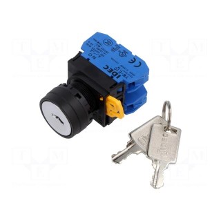 Switch: rotary with key | 22mm | Stabl.pos: 2 | NO x2 | black | none