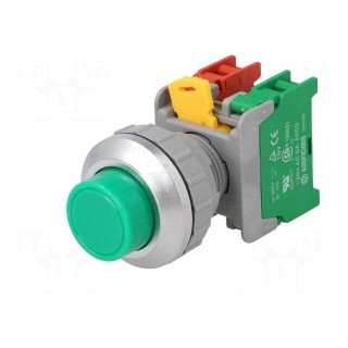 Switch: push-button | 30mm | Stabl.pos: 1 | NC + NO | green | IP65 | XL30