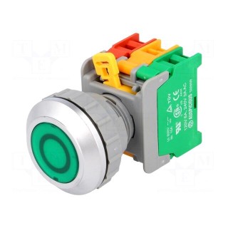 Switch: push-button | 30mm | Stabl.pos: 2 | NC + NO | green | IP65 | PFL30