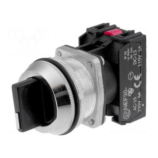 Switch: rotary | 30mm | Stabl.pos: 1 | NC + NO | black | IP56 | NEF30
