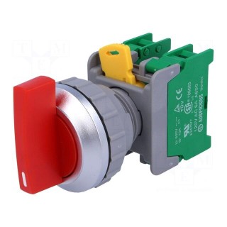 Switch: rotary | 30mm | Stabl.pos: 1 | NO x2 | red | IP65 | LSR30 | -20÷60°C