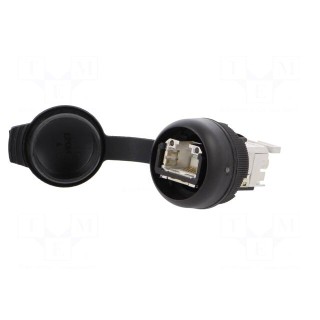 RJ45 socket | 22mm | FrontCom | -40÷70°C | Ø22mm | IP65 | black