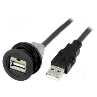 USB socket | 22mm | har-port | -25÷70°C | Ø22.3mm | IP20 | black | Len: 1m