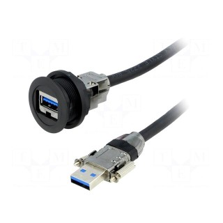 USB socket | 22mm | har-port | -25÷70°C | Ø22.3mm | IP20 | black | Len: 3m
