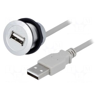 USB socket | 22mm | har-port | -25÷70°C | Ø22.3mm | IP20 | silver | Len: 1m
