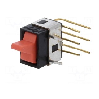 ROCKER | DPDT | Pos: 2 | ON-ON | 0.1A/28VAC | 0.1A/28VDC | red | none | THT