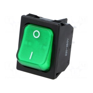 ROCKER | DPST | Pos: 2 | ON-OFF | 10A/250VAC | green | neon lamp | 250V