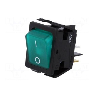 ROCKER | DPST | Pos: 2 | OFF-ON | 16A/250VAC | green | neon lamp 125V