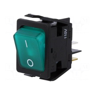 ROCKER | DPST | Pos: 2 | OFF-ON | 16A/250VAC | green | neon lamp 125V