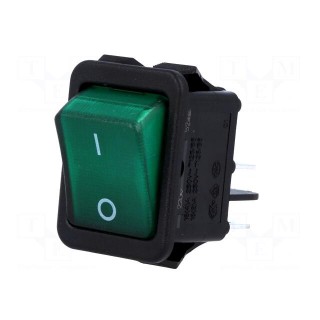 ROCKER | DPST | Pos: 2 | OFF-ON | 16A/250VAC | green | neon lamp 230V