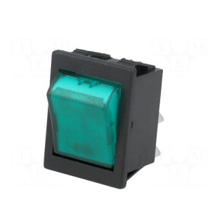 ROCKER | DPST | Pos: 2 | OFF-ON | 16A/250VAC | green | neon lamp 250V