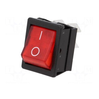 ROCKER | DPST | Pos: 2 | OFF-ON | 16A/250VAC | red | neon lamp 250V