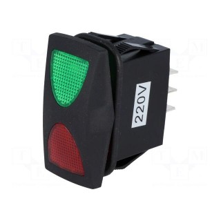 ROCKER | SP3T | Pos: 3 | ON-OFF-ON | 10A/250VAC | green-red | IP66 | LED