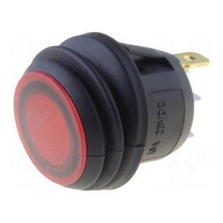 ROCKER | SPST | Pos: 2 | OFF-(ON) | 10A/28VDC | red | IP65 | LED | 50mΩ | round
