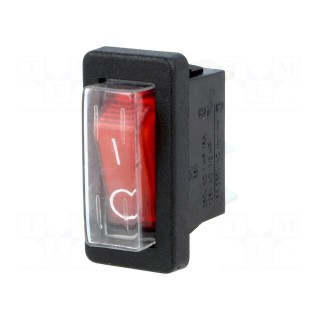 ROCKER | SPST | Pos: 2 | OFF-ON | 16A/250VAC | red | neon lamp 250V