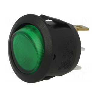 ROCKER | SPST | Pos: 2 | OFF-ON | 6A/250VAC | green | neon lamp 230V