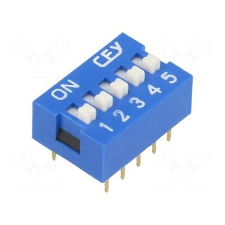 Switch: DIP-SWITCH | Poles number: 5 | ON-OFF | 0.05A/12VDC | Pos: 2