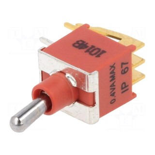 Switch: toggle | Pos: 2 | DPDT | ON-(ON) | 0.4A/20VDC | Leads: flat pin