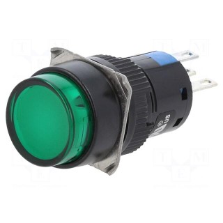 Switch: push-button | Pos: 2 | 5A/250VAC | ON-(ON) | IP65 | green