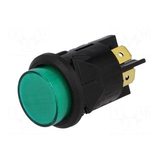 Switch: push-button | Pos: 2 | DPST-NO | 16A/250VAC | 16A/28VDC | green
