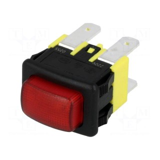 Switch: push-button | Pos: 2 | DPST-NO | 16A/250VAC | OFF-ON | red