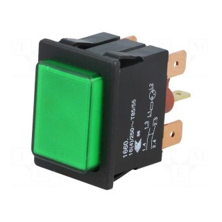 Switch: push-button | Pos: 2 | DPST | 16A/250VAC | OFF-ON | green | IP40