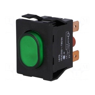 Switch: push-button | Pos: 2 | DPST | 16A/250VAC | OFF-ON | green | IP54