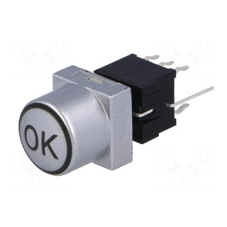 Switch: keypad | OK | Pos: 2 | DPDT | 0.1A/30VDC | silver | LED | green | THT