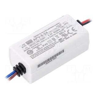Power supply | Uout: 24VDC | IP42 | Leads: 150mm leads | 60x30x22mm | 8W