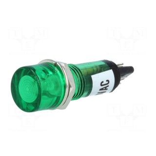 Indicator: with FLUO neon lamp | flat | green | 230VAC | Cutout: Ø10mm