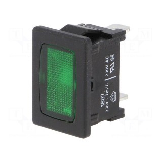 Indicator: with neon lamp | flat | green | 230VAC | plastic