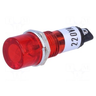 Indicator: with neon lamp | flat | red | 230VAC | Cutout: Ø10mm | IP20