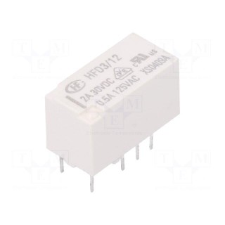 Relay: electromagnetic | DPDT | Ucoil: 12VDC | 2A | 0.5A/125VAC | PCB