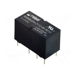 Relay: electromagnetic | DPDT | Ucoil: 12VDC | 2A | 0.6A/125VAC | PCB