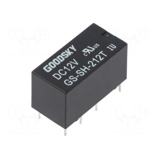Relay: electromagnetic | DPDT | Ucoil: 12VDC | 2A | 1A/120VAC | 2A/24VDC