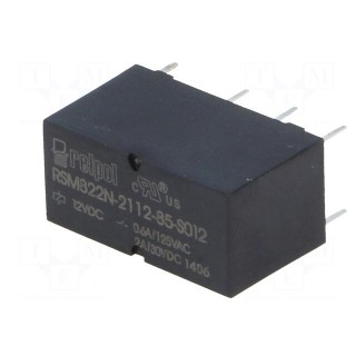 Relay: electromagnetic | DPDT | Ucoil: 12VDC | 2A | 0.6A/125VAC | PCB