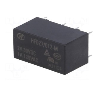 Relay: electromagnetic | DPDT | Ucoil: 12VDC | 2A | 1A/125VAC | 2A/30VDC