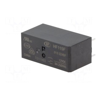 Relay: electromagnetic | DPDT | Ucoil: 12VDC | 8A | 8A/250VAC | 8A/24VDC