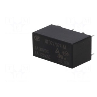 Relay: electromagnetic | DPDT | Ucoil: 24VDC | 1A/125VAC | 2A/30VDC | 2A