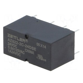 Relay: electromagnetic | DPDT | Ucoil: 24VDC | 2A | 0.5A/120VAC | PCB