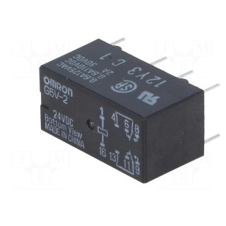 Relay: electromagnetic | DPDT | Ucoil: 24VDC | Icontacts max: 2A | PCB