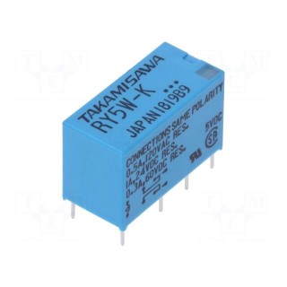 Relay: electromagnetic | DPDT | Ucoil: 5VDC | 1A | 0.5A/120VAC | PCB